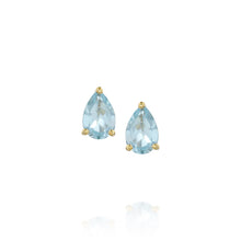Load image into Gallery viewer, pear aquamarine gold stud earrings
