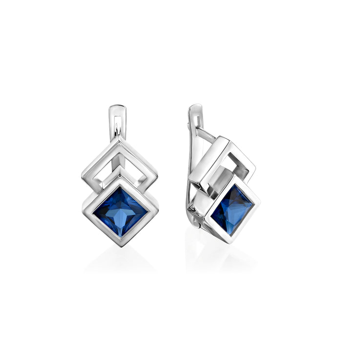 Double Square Sapphire omega Earrings