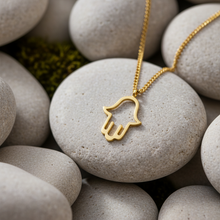 Load image into Gallery viewer, yellow gold hamsa outline necklace
