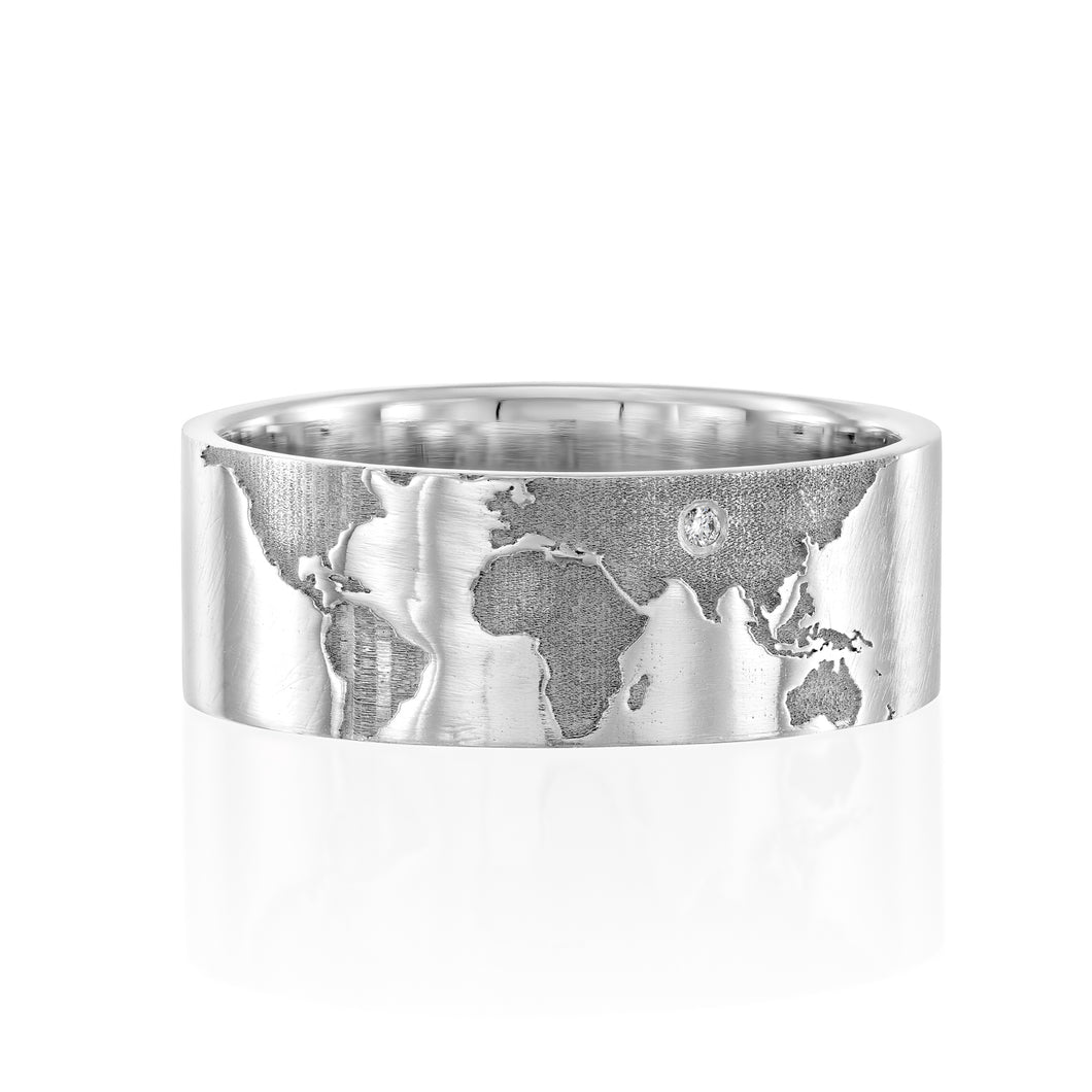 World map gold ring