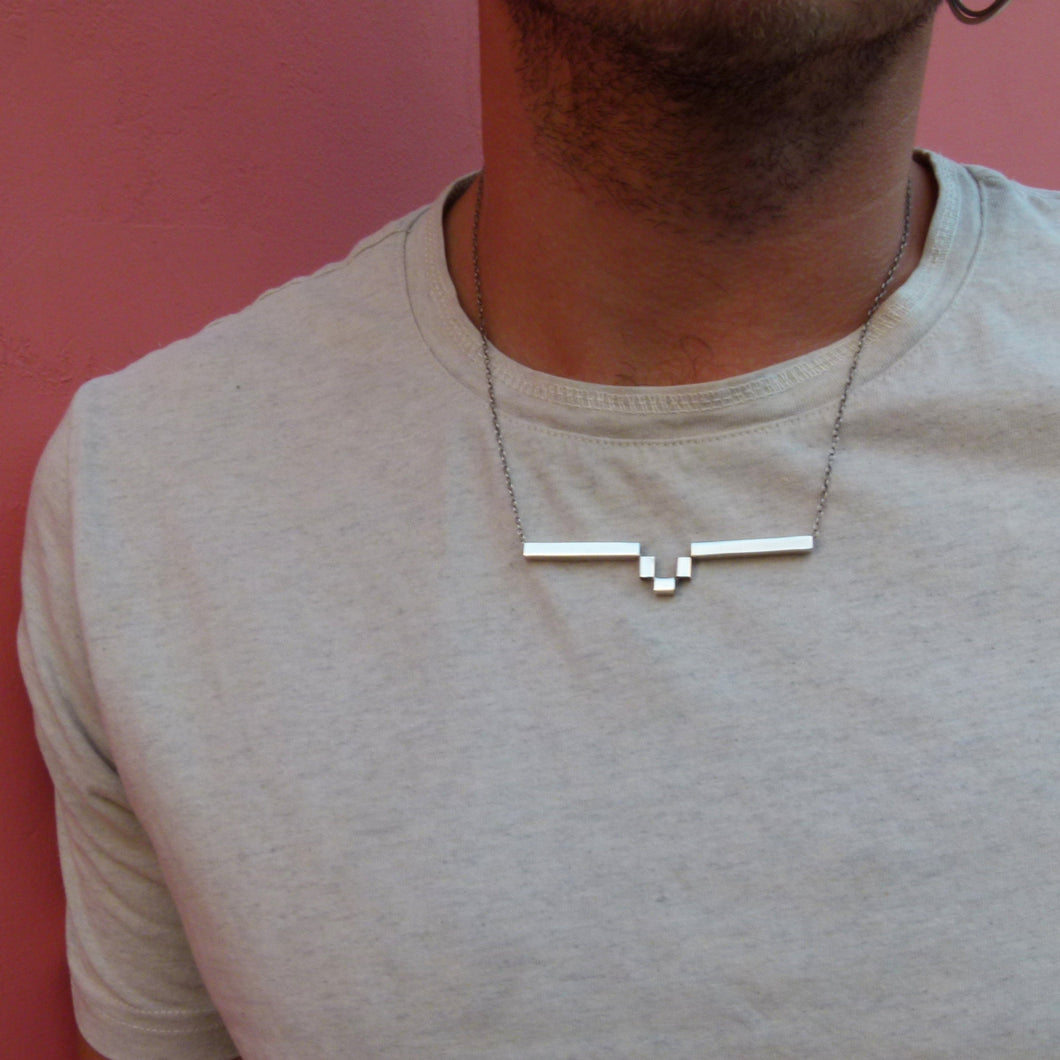 Silver Symmetric stairs necklace