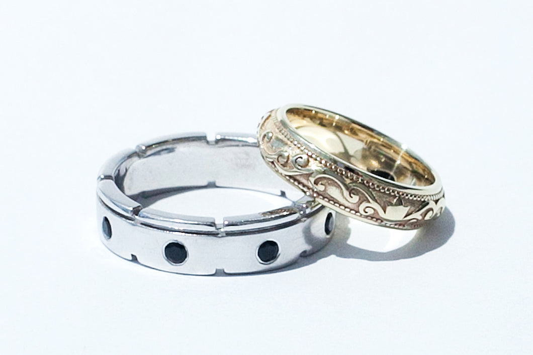 Unmatched custom wedding rings